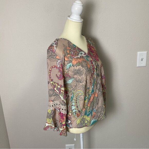 Spense Floral Paisley Colorful Boho Bell Sleeve Blouse Women's Size Small - Picture 4 of 16